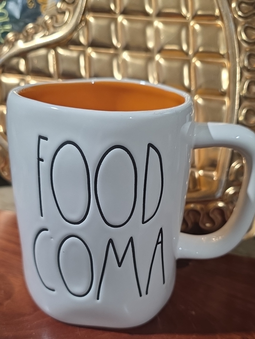 Rae Dunn White Mug with Orange Interior - FOOD COMA